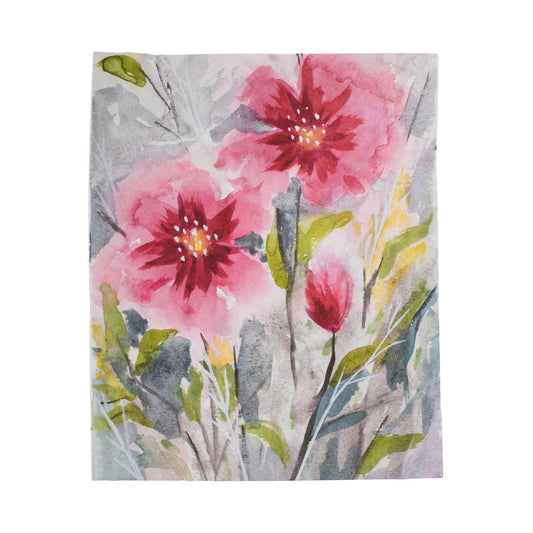 Pink Flower Painting Velveteen Plush Blanket