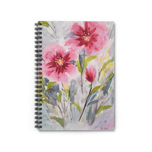 Spiral Pink Flower Painting Notebook - Ruled Line