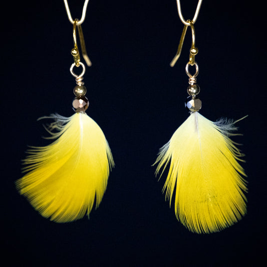 Yellow Feather Earrings 18kt Gold Plated Wires EGFY322