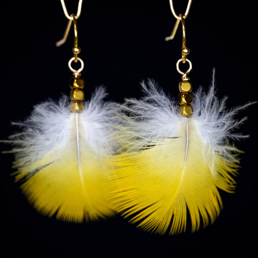 Yellow Feather Earrings 18kt Gold Plated Wires EGFY323