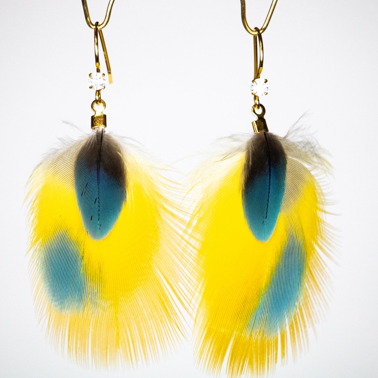 Yellow and Blue Bicolor Feather Earrings 18kt Gold Plated EGFYB334