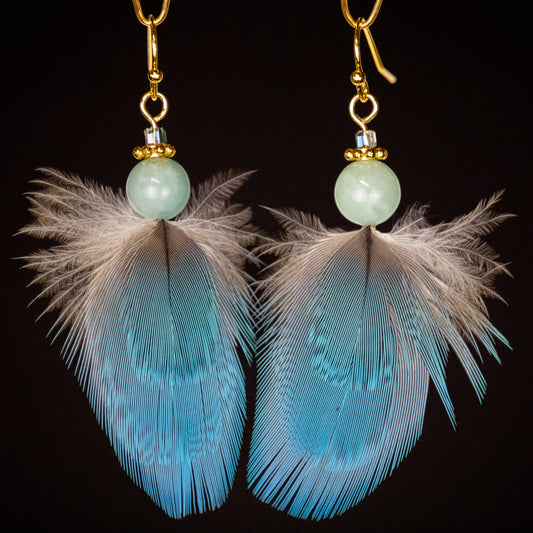 Blue Feather Earrings 18kt Gold Plated Wire EGFB336