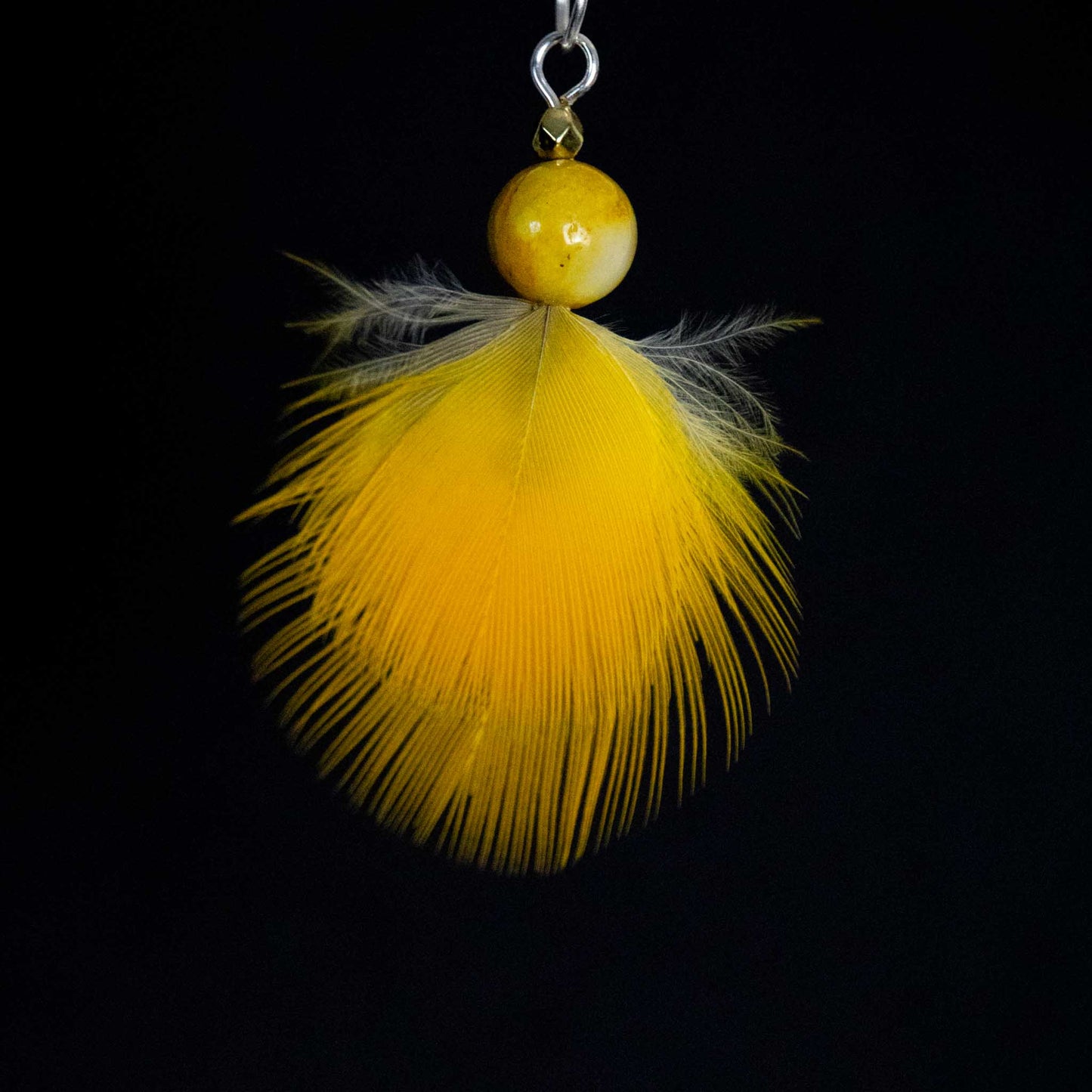 Yellow Feather Pendant Sterling Silver Wires PSFY342