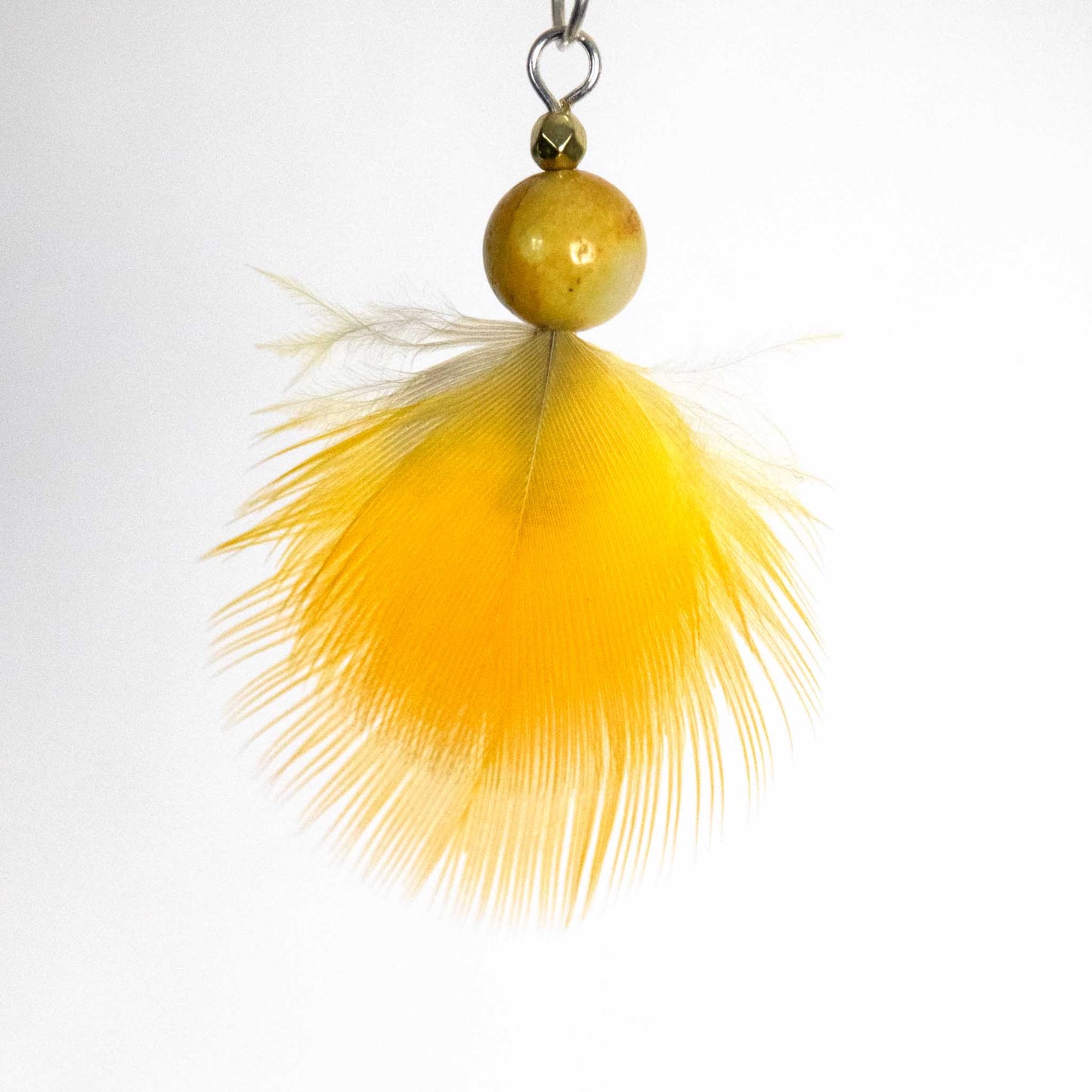 Yellow Feather Pendant Sterling Silver Wires PSFY342
