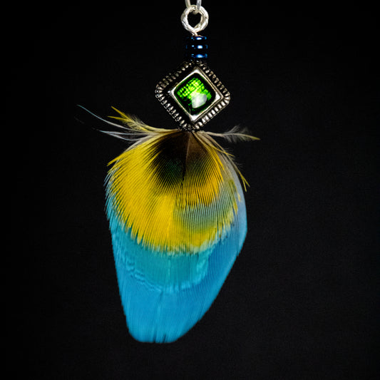 Blue Yellow and Black Feather Pendant PSFBYK358