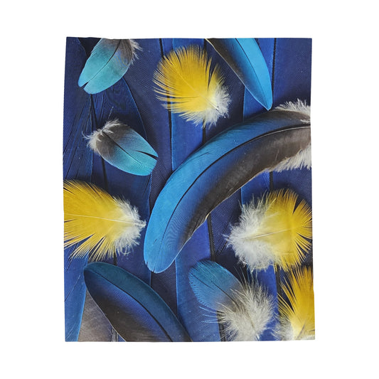 Blue and Gold Macaw Feather Velveteen Plush Blanket